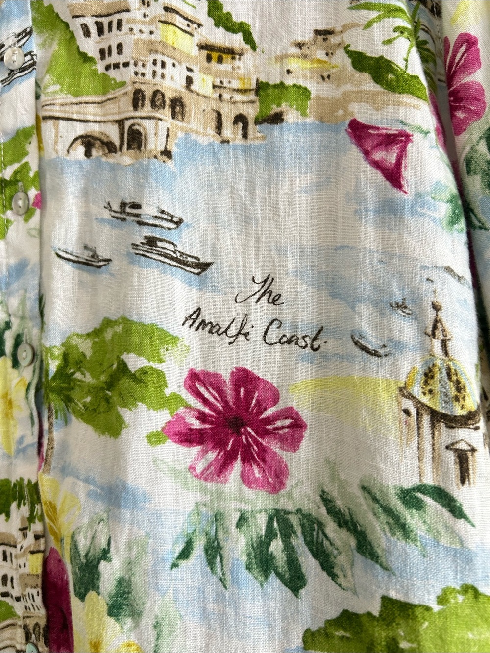 CYNTHIA ROWLEY 100% LINEN Plus Size 2X Italy Coastal Prints Button Down Top - Picture 5 of 7